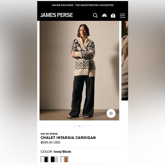 NWT James Peres CHALET INTARSIA CARDIGAN ivory/black - Picture 2 of 9